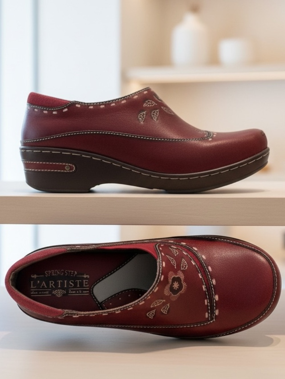Spring Step L’ARTISTE Burbank Red Clogs Shoes Size 38